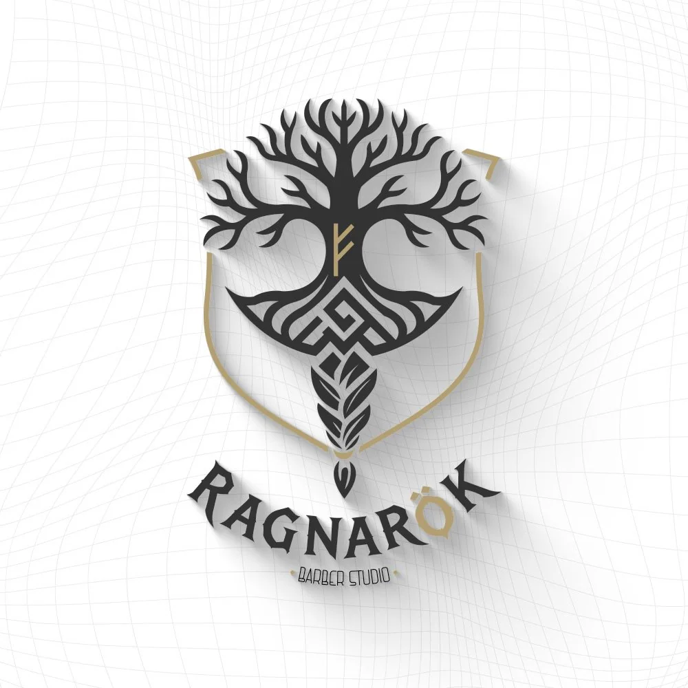Aplicación de identidad visual de Ragnarök Barber Studio