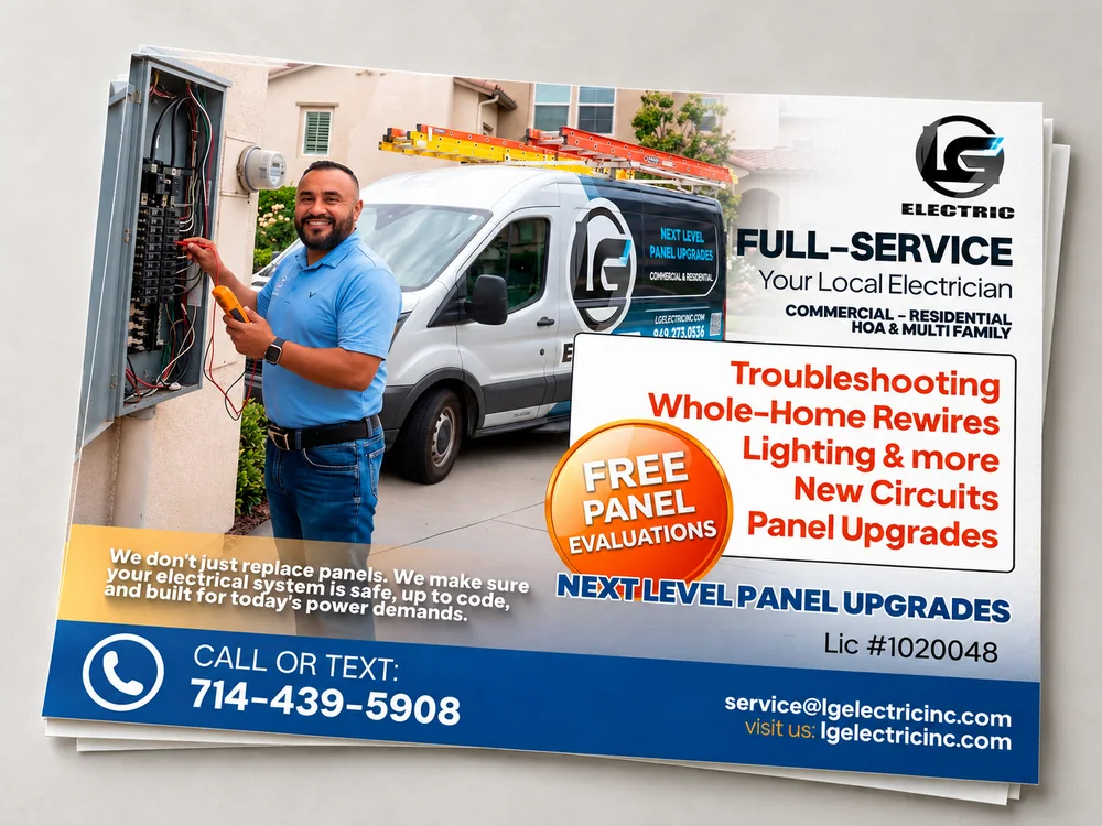 Mockup del flyer de servicios de LG Electric