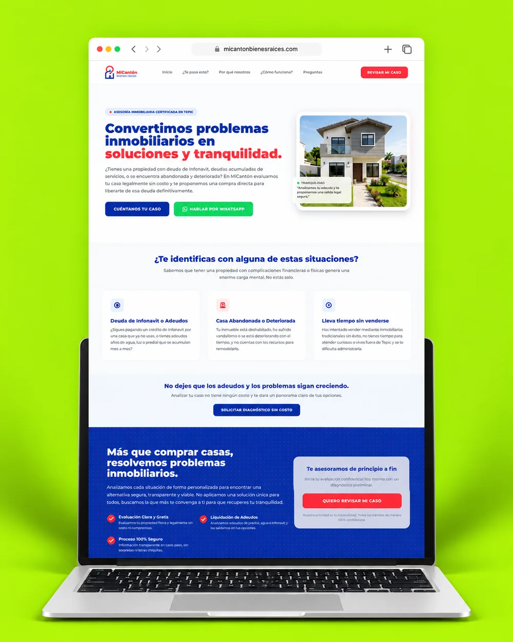 Sitio web de MiCantón Bienes Raíces presentado en un mockup